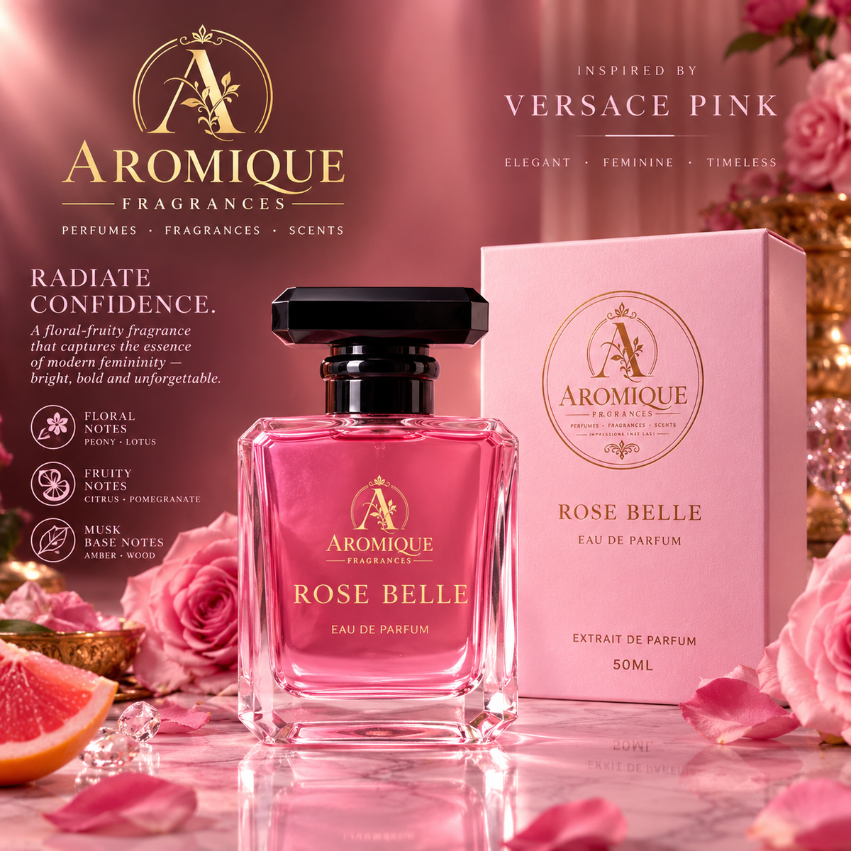 Aromique Rose Belle for Women – Be Unforgettable | Eau de Parfum 50ml